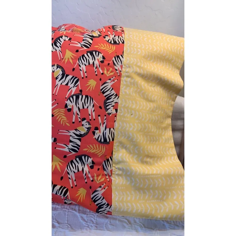 Handmade Zebra Pillowcase Set, Quilting Cotton with Yellow Band
